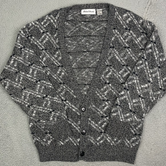 Vintage Michael Gerald Knit Cardigan Sweater Mens L Geometric Grandpa Grunge - Picture 1 of 5